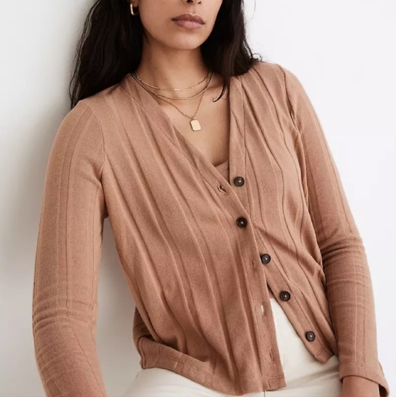 Madewell Sweaters - Madewell Beige Tan Button Down Ribbed Cardigan Long-sleeved Top 90s